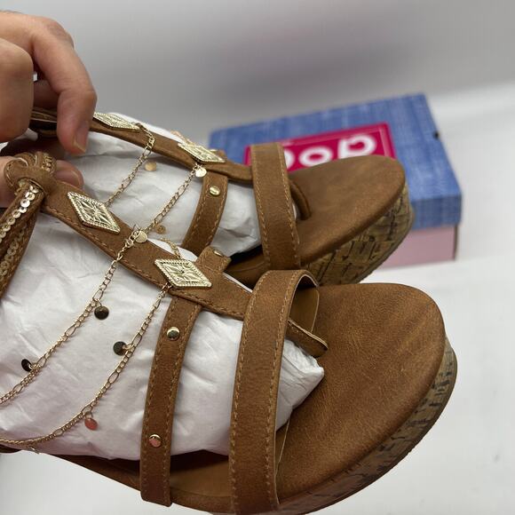 Pop Womens Electricity Wedge Sandals Brown Cognac Size 10M - Picture 10 of 11